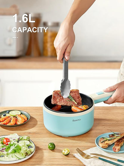 Hot Pot Electric With Steamer, 1.6L Ramen Cooker Non-Stick Sauté Pan - Image 4