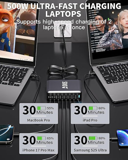 500W USB C Charger Block, GaN3 Charging Station 8-Port Fast USB Charger Block - Image 4