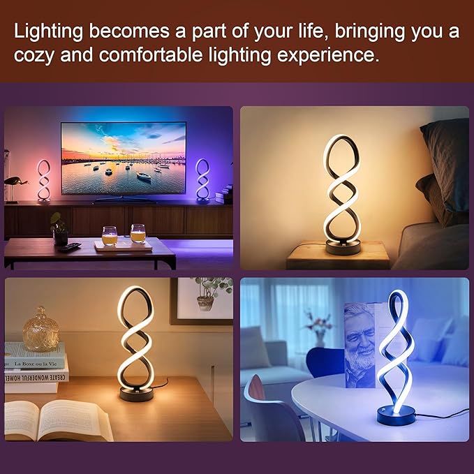 Modern Table Lamp, 7 Colors 10 Light Modes Spiral Design Table Lamp, Touch - Image 5