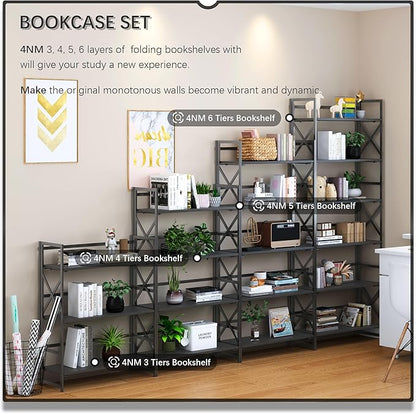 4NM 6 Tiers No Assembly Book Shelves, 61.8" H Folding Bookshelf Bookcase Open - Image 5
