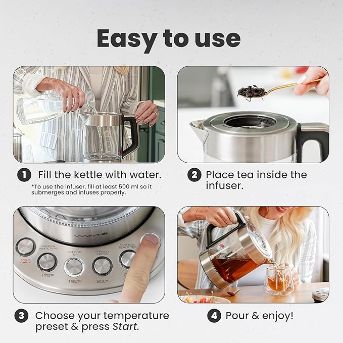 Vianté Electric Kettle With Infuser. No Plastic In Contact With Water. Hot Tea - Image 6