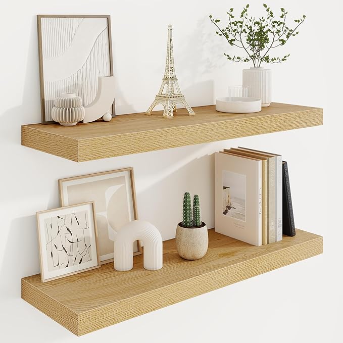 30in Floating Shelves for Wall, 2 Pack Long Wall Mounted Engineered Wood Shelves by Marsmiles