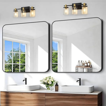 Black Bathroom Mirror, 38x40 inch Aluminum Metal Frame Rectangular Vanity Mirror - Image 8