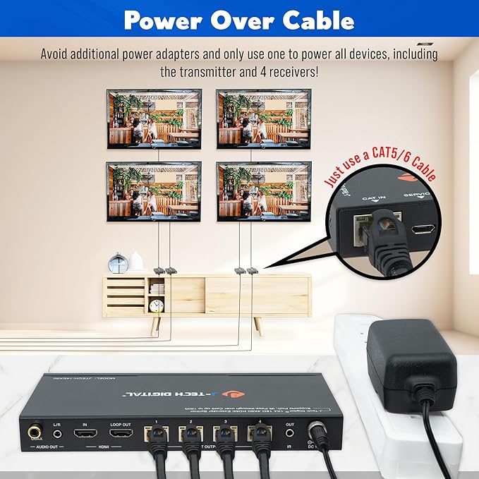 J-Tech Digital HDMI 2.0 4K 1x4 Splitter Extender Over Single Cable CAT6 - Image 4
