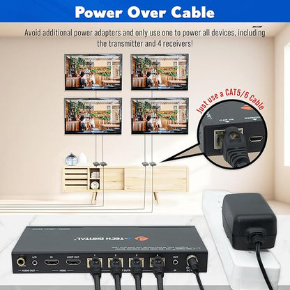 J-Tech Digital HDMI 2.0 4K 1x4 Splitter Extender Over Single Cable CAT6 - Image 4