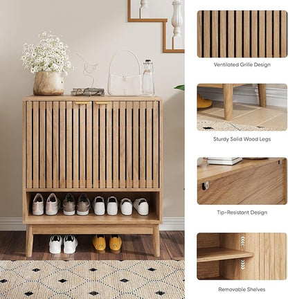 Shoe Storage Cabinet with Adjustable Shelves, Wooden Shoe Organizer, Shoes Rack - Image 6
