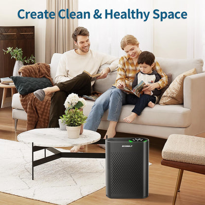 air purifier for large room, cleans 2,400 ft², front angle view
