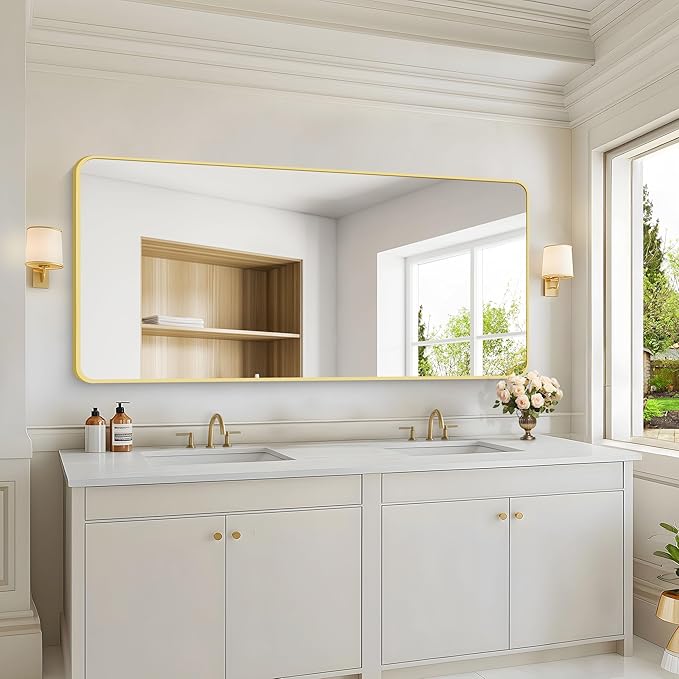 30"x60" Gold Bathroom Mirror, Large Rectangle Mirror, Rectangular Wall Mirror - Image 6