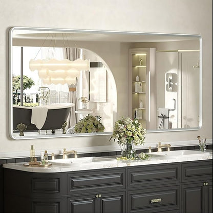 60x28 Silver Mirror for Bathroom, Large Silver Vanity Mirror for Wall, Large by GOLOMO