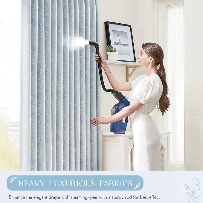 Beauoop Blue Floral Jacquard Blackout Curtains 63 Inches Long 2 Panels - Image 7