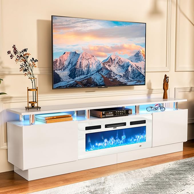 Fireplace TV Stand with 36” Electric Fireplace, 80” 2 Tier TV Console Stand by Breezestival