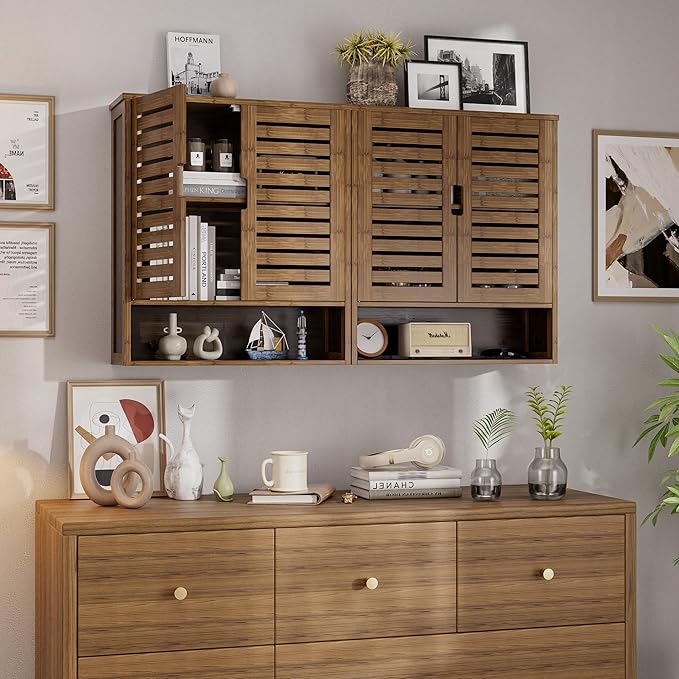 SMIBUY Bathroom Cabinet Wall Mounted, Bamboo Over-The-Toilet Storage Organizer - Image 4