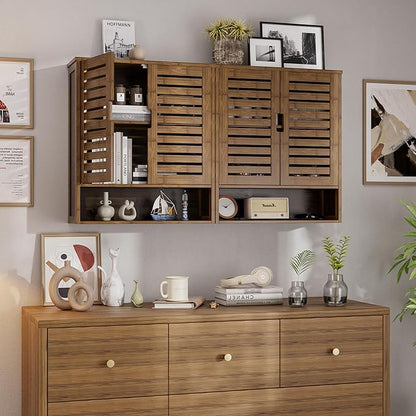 SMIBUY Bathroom Cabinet Wall Mounted, Bamboo Over-The-Toilet Storage Organizer - Image 4