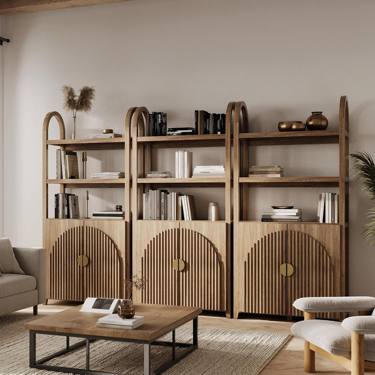 BELLEZE Book Shelf 72" Tall Arched Bookcase with Storage, 5 Tier Mid Cen...