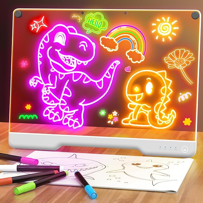 16-Inch Rechargeable Doodle Glow LED Note Board, 7-Color Light Modes, Neon Art by LightUpYourCreativity