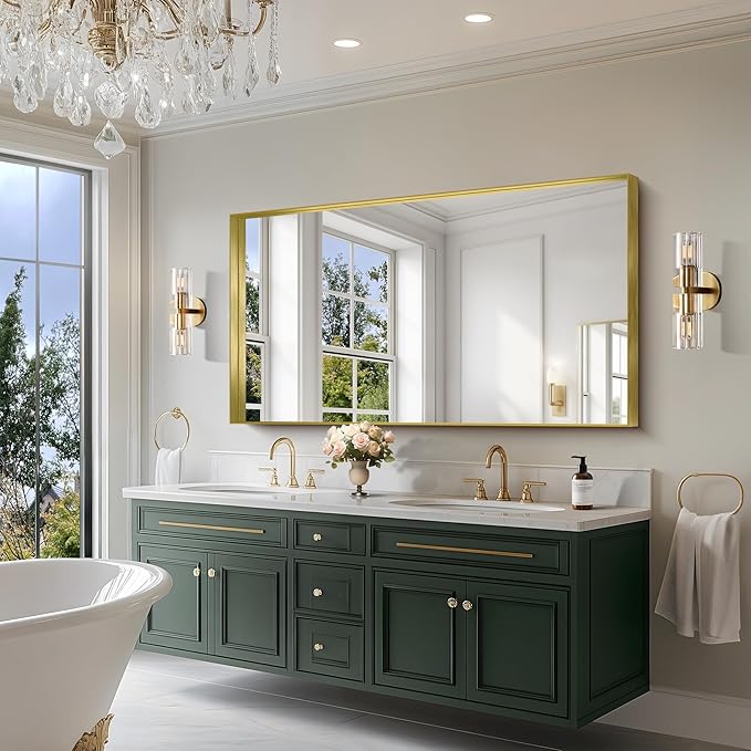 CIRCUMI Gold Bathroom Mirror, Brushed Finish, Tempered Glass, Large Mirror - Image 4