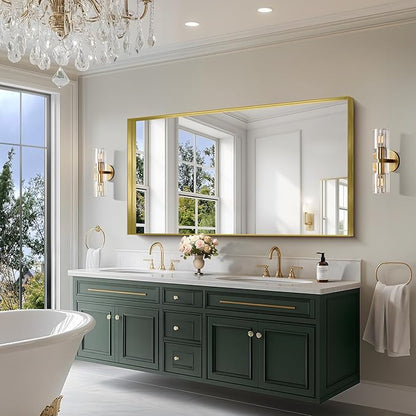 CIRCUMI Gold Bathroom Mirror, Brushed Finish, Tempered Glass, Large Mirror - Image 4