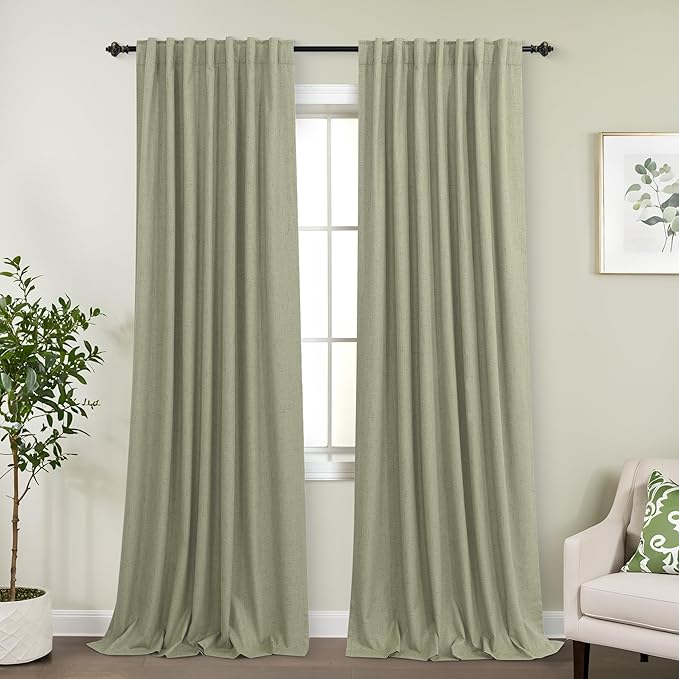 KOUFALL Sage Green Back Tab Linen Blackout Curtains 52x90 Inches Long - Image 9