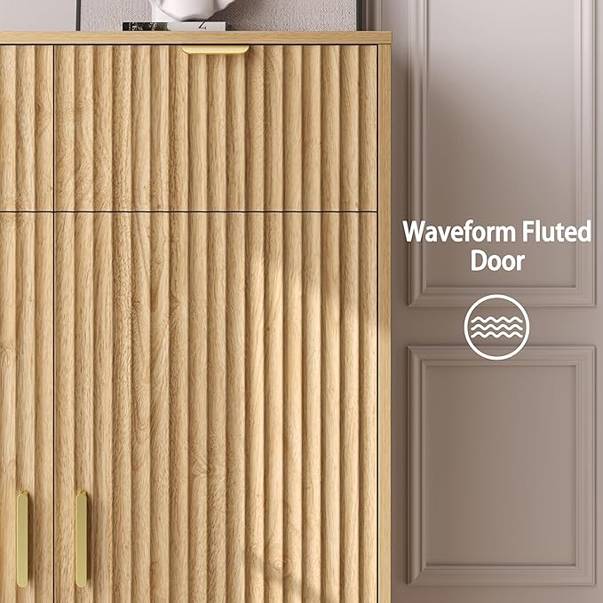 Fluted Shoe Cabinet, 4-Tier Mid Century Modern Narrow Shoe Storage Cabinet - Image 6