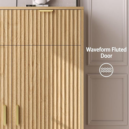 Fluted Shoe Cabinet, 4-Tier Mid Century Modern Narrow Shoe Storage Cabinet - Image 6