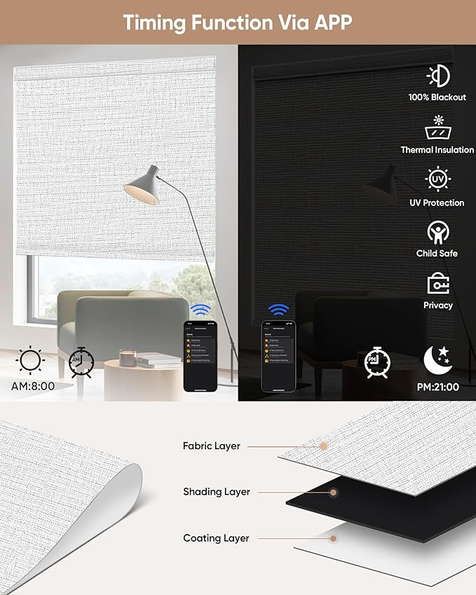 Kincmo Motorized Blinds with Remote, 100% Blackout Motorized Roller Shades Work - Image 4