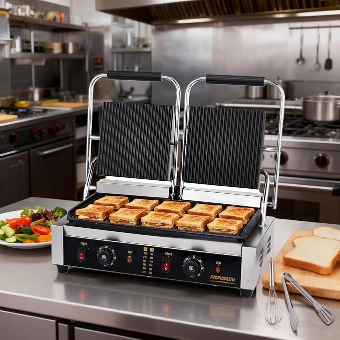 Bonnlo 813 Commercial Sandwich Make, 3600W Stainless Steel Countertop Panini - Image 5