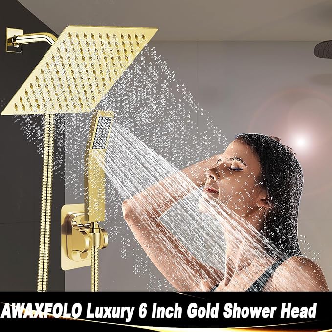 High Pressure Square Rain Gold Shower Head and Handle Shower Set.Equipped - Image 7