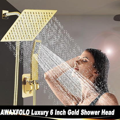 High Pressure Square Rain Gold Shower Head and Handle Shower Set.Equipped - Image 7