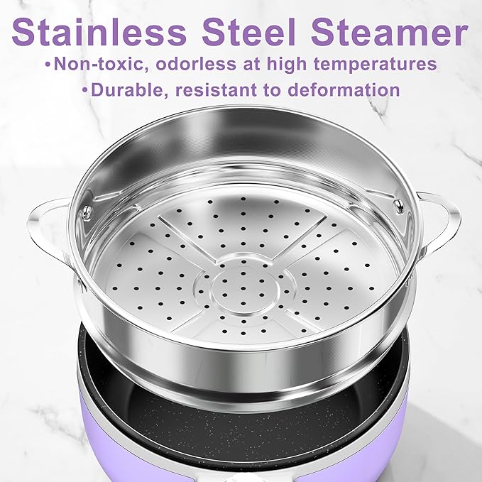 Dezin Hot Pot Electric with Steamer Upgraded, Non-Stick Sauté Pan, Rapid - Image 3