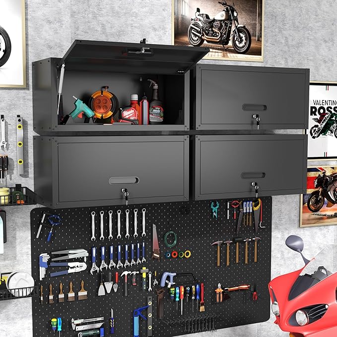 Garage Wall Cabinet with Flip-Up Door, Lockable Metal Storage Cabinet Wall - Image 2