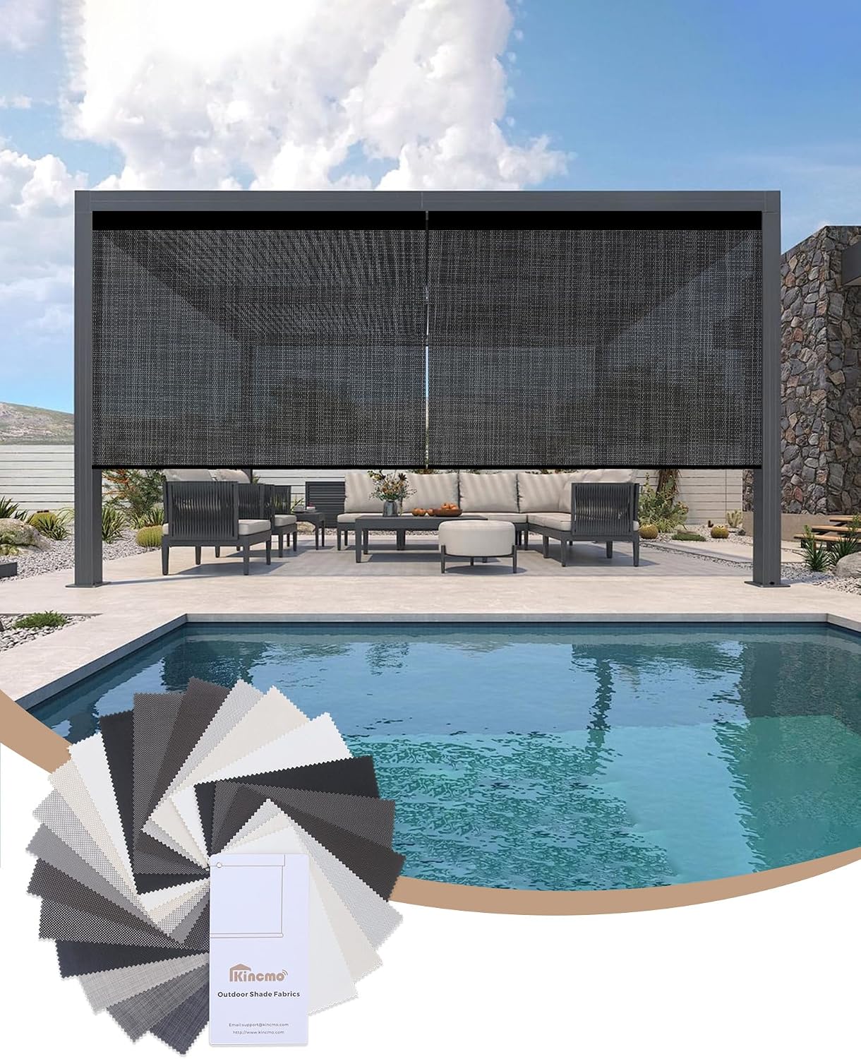 Motorized Outdoor Shades, Outdoor Motorized Blinds for Patio Porch | Custom Waterproof & Windproof Electric Patio Shades Work with Apple Homekit, Alexa, Google (Fabric Swatch Multicolor)