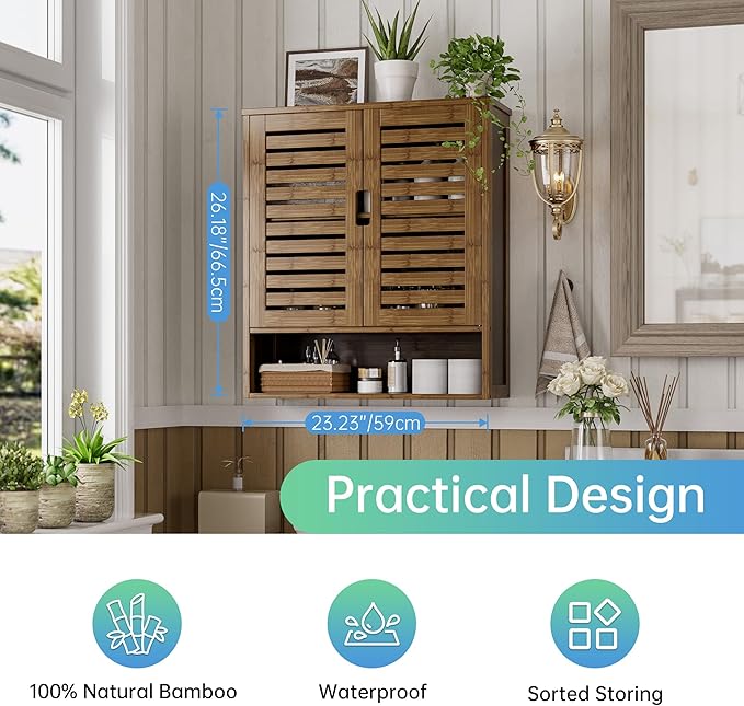 SMIBUY Bathroom Cabinet Wall Mounted, Bamboo Over-The-Toilet Storage Organizer - Image 9