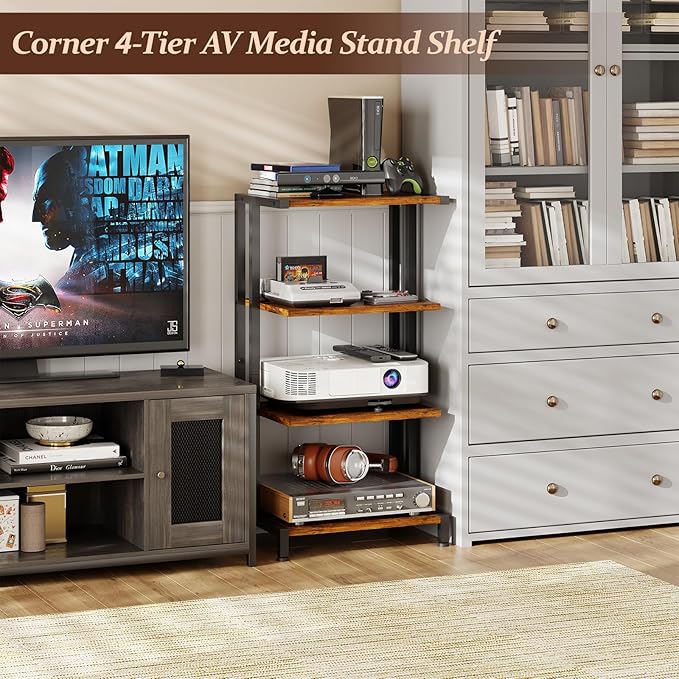 X-cosrack 16.5" Small 4-Tier AV Media Stand, Narrow Version Wooden Corner - Image 3