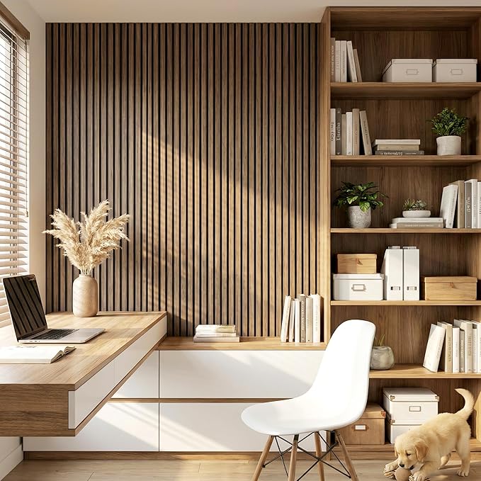 HOMCOM 4 Pack 3D Acoustic Panels, Wood Slat Wall Paneling - Image 8