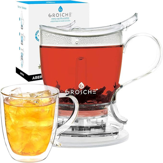 GROSCHE Aberdeen 34 oz tea pot and bottom dispensing tea steeper and Cyprus by GROSCHE
