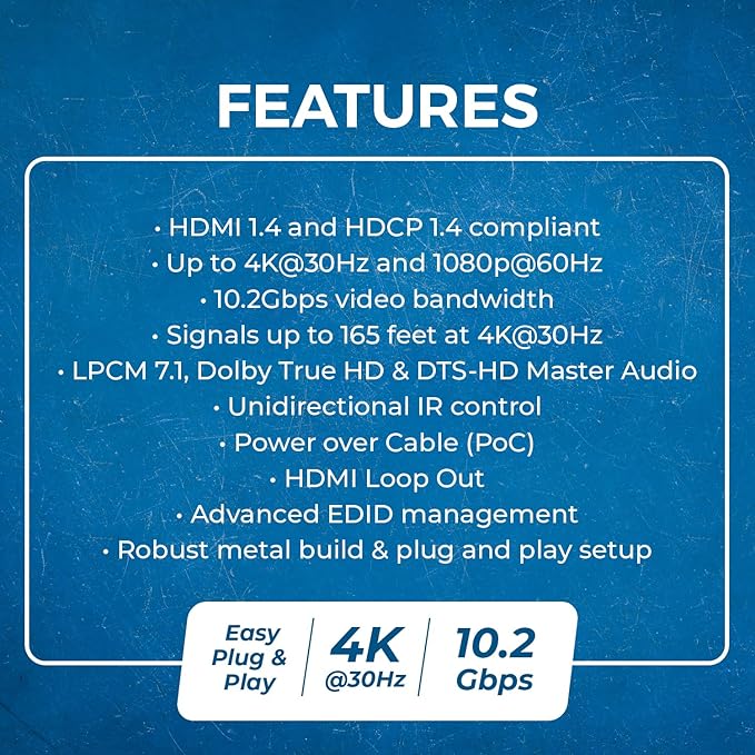 OREI 4K 1x4 HDMI Extender Splitter Over CAT6/7 Ethernet Cable Up to 4K@30Hz - Image 8