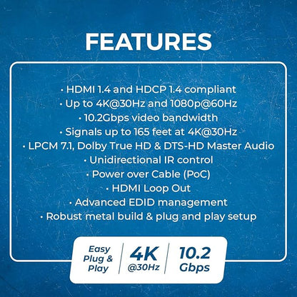 OREI 4K 1x4 HDMI Extender Splitter Over CAT6/7 Ethernet Cable Up to 4K@30Hz - Image 8