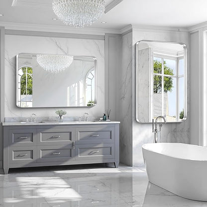CIRCUMI Silver Bathroom Mirror, Rounded Corner, Tempered Glass, Large Mirror - Image 4