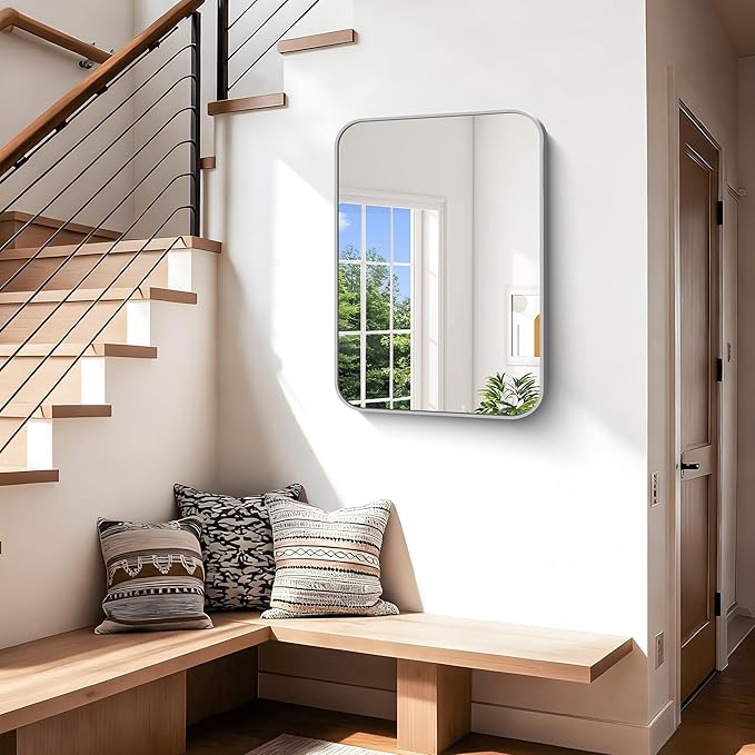 Silver Bathroom Mirror, 18 x 24 Inch Rectangle Mirrors - Image 4