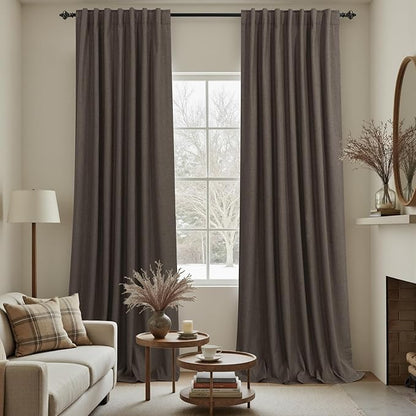 KOUFALL Dark Brown Curtains 108 Inches Long Linen Blackout Room Darkening by KOUFALL