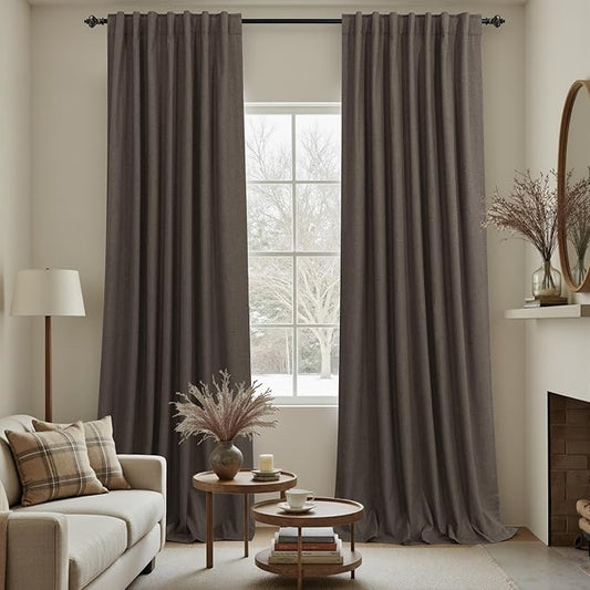 KOUFALL Dark Brown Curtains 108 Inches Long Linen Blackout Room Darkening by KOUFALL