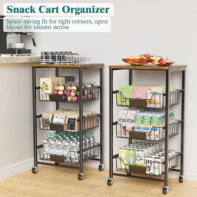 Kitchen Storage Cart with Wheels, 4-Tier Metal Utility Rolling Cart Fruit - Image 6