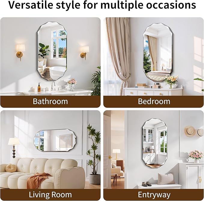 GLASHOM Beveled Edge Frameless Bathroom Mirror, Oval Wall Mirror - Image 7