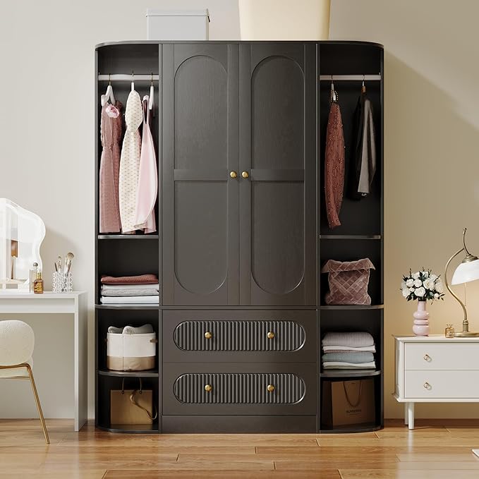 69” Fluted Large Capacity Storage Wardrobe Armoire, Wardrobe Armoire Wooden - Image 8