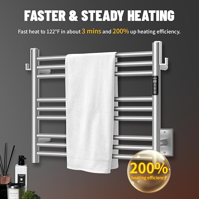 K&KALONZO Towel Warmer for Bathroom, Wall-Mounted 9-Bar Heated Towel Rack - Image 2