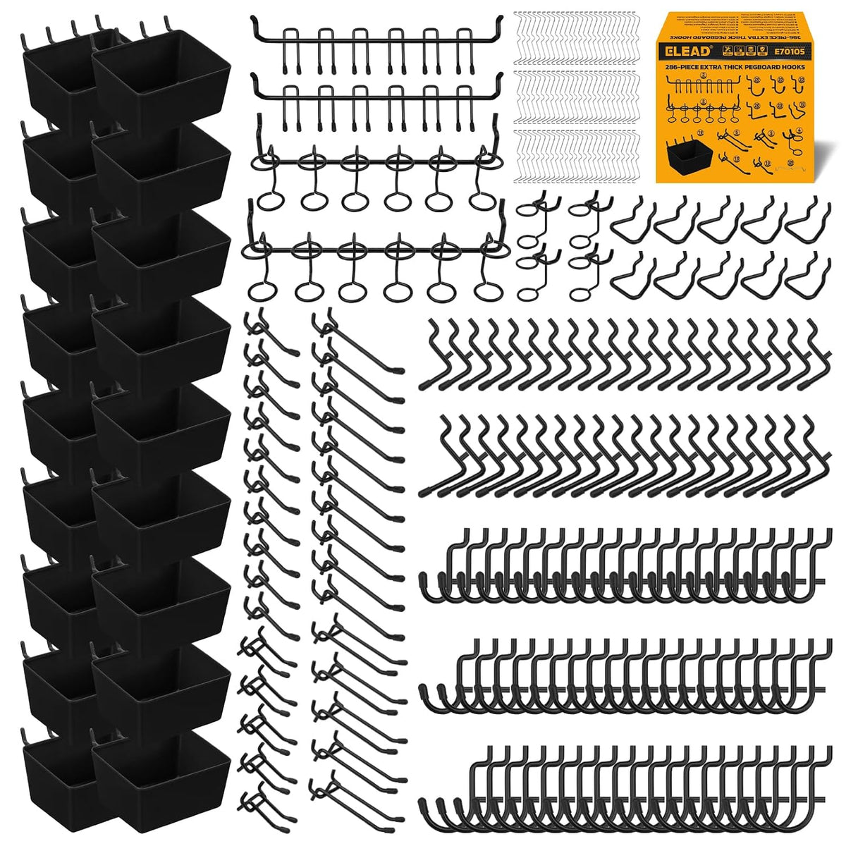 elead 286-piece extra thick pegboard hooks set, 1/4", main product view