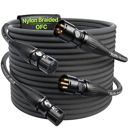 XLR Cables 20ft 2 Pack, Kevlar-Reinforced Nylon Braided Microphone Cable by AA