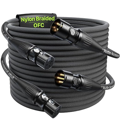 XLR Cables 20ft 2 Pack, Kevlar-Reinforced Nylon Braided Microphone Cable by AA