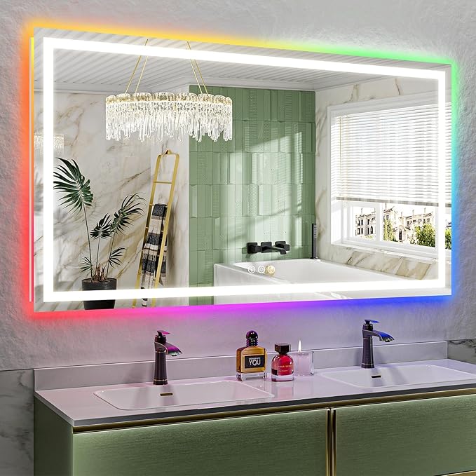 YEELAIT 65x36 Inch RGB LED Bathroom Mirror Front Light and RGB Backlit Lighted by YEELAIT