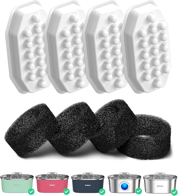 Official Cat Water Fountain Filters Replacement & Pre-Filter Sponges by Rellaty